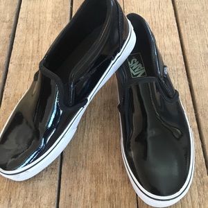 Women’s black patent slip on Vans